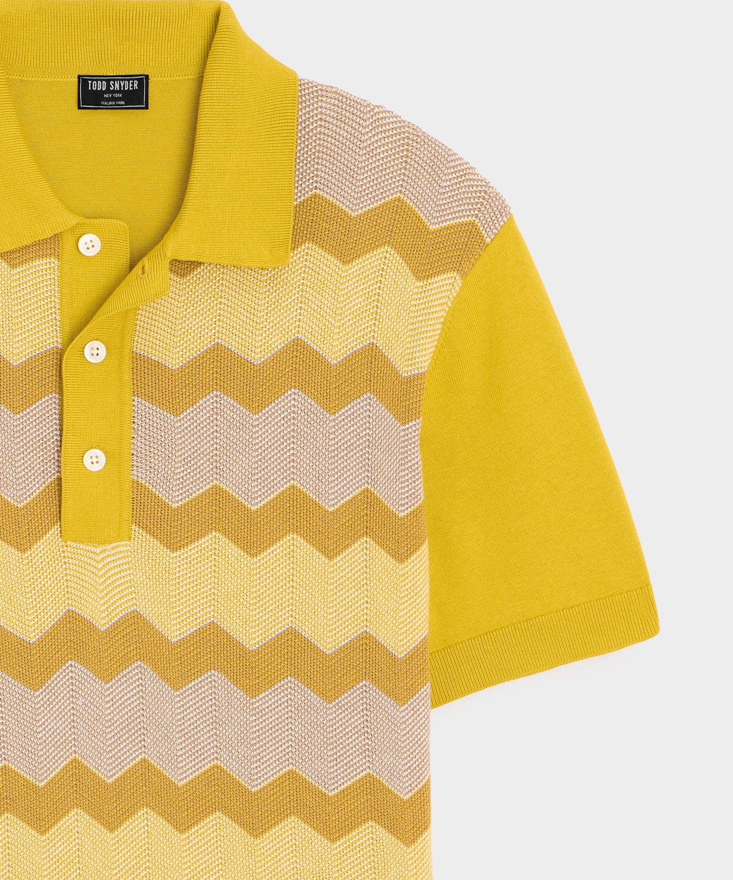 Todd Snyder Charters Sweater Polo in Craspedia Chevron Craspedia