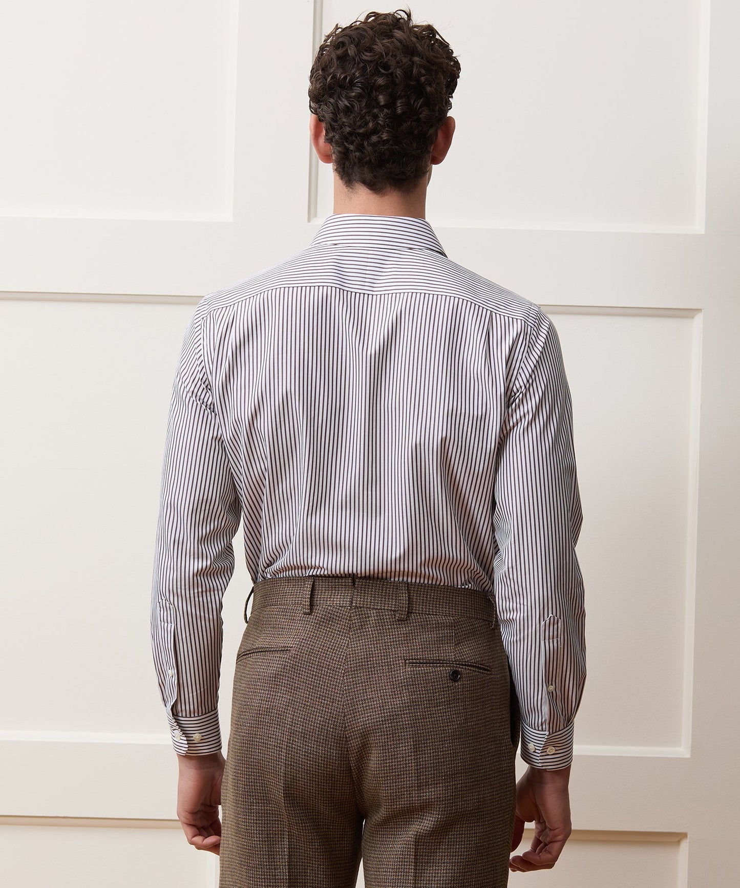 Todd Snyder End-on-End Poplin Dress Shirt in Brown Stripe Brown