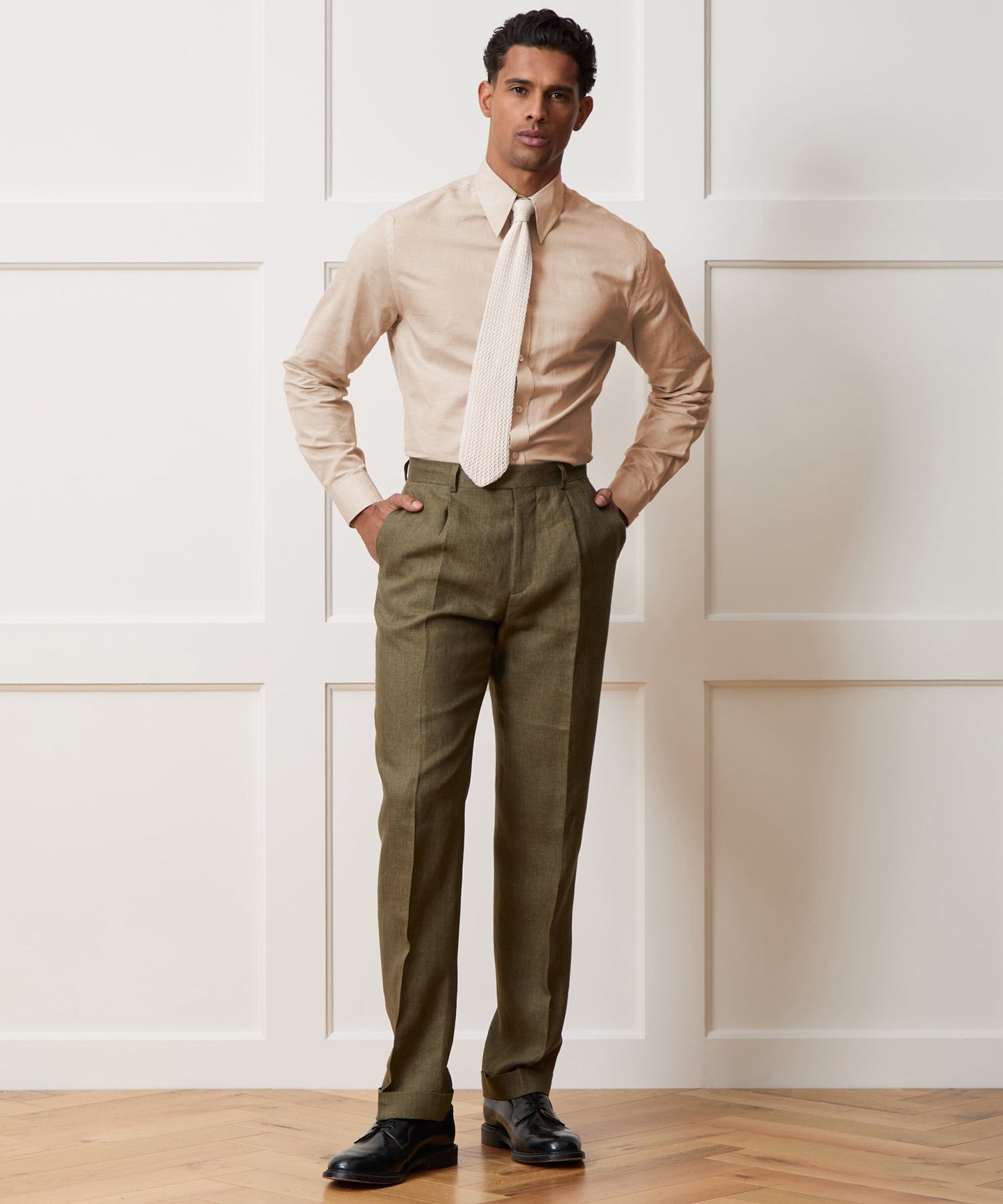 Todd Snyder Italian Cotton-Linen Long Point Collar Dress Shirt in Beige Beige