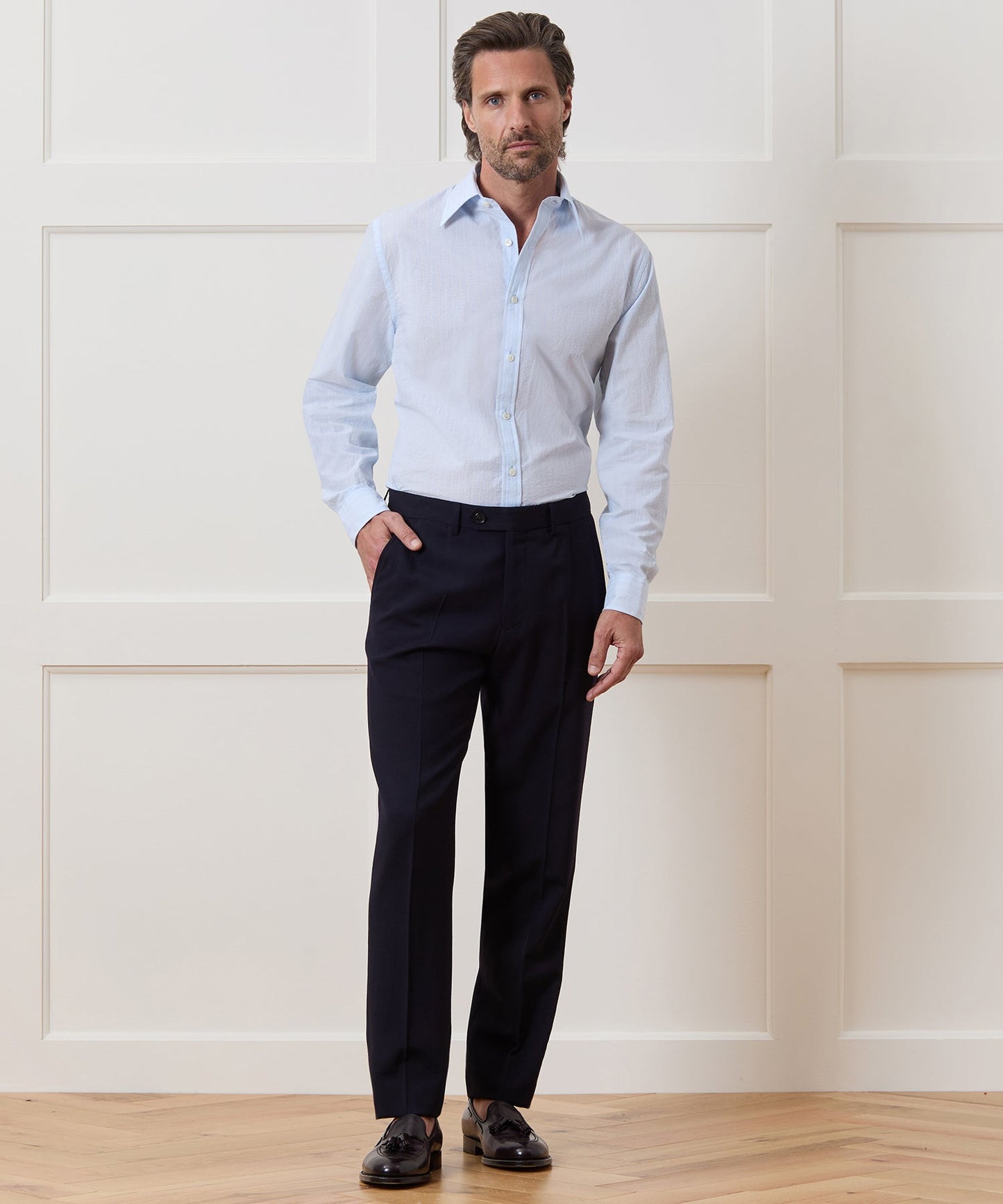 Todd Snyder Seersucker Long Point Collar Dress Shirt in Blue Blue