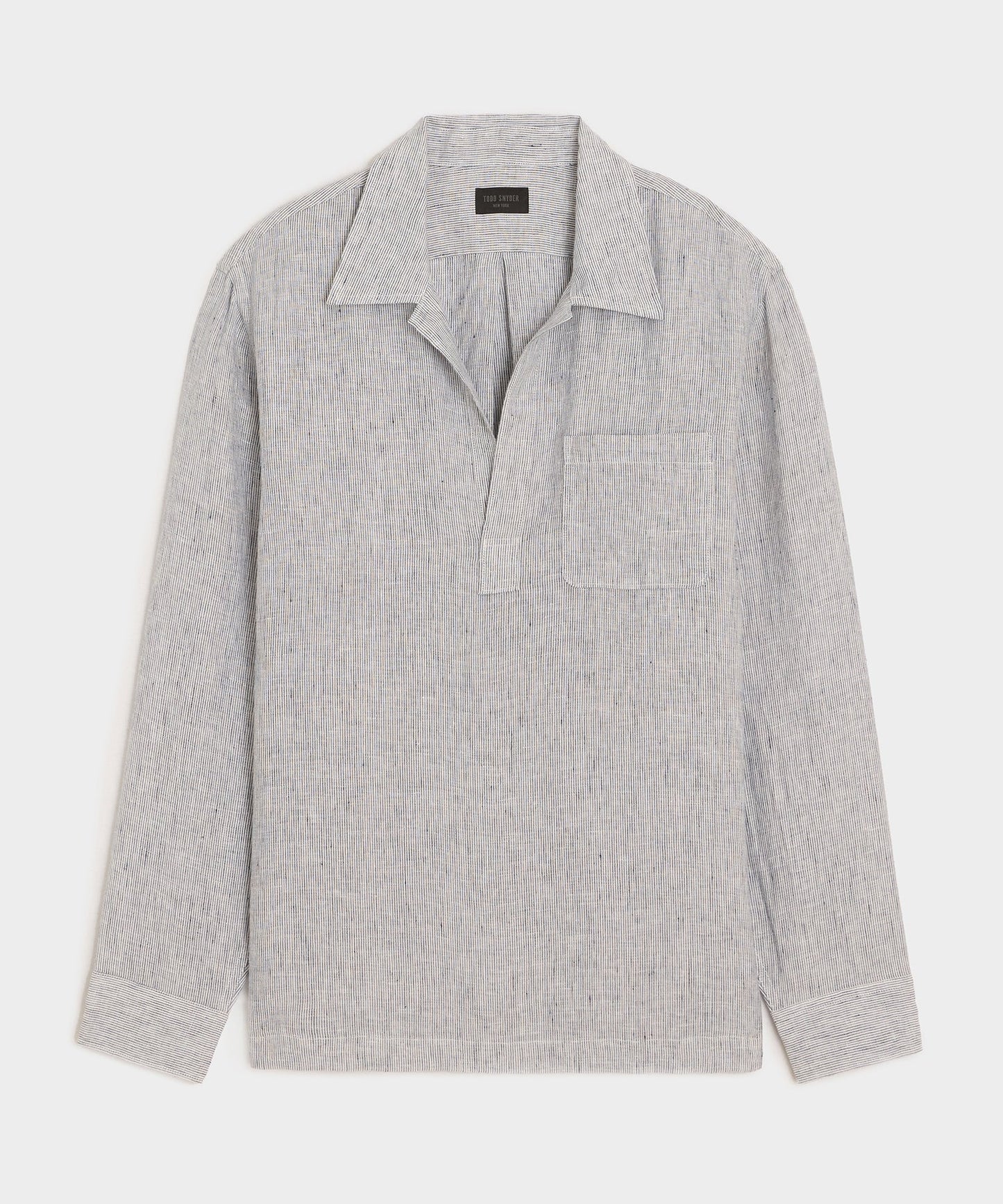 Todd Snyder Linen Popover Shirt in Blue Stripe Blue