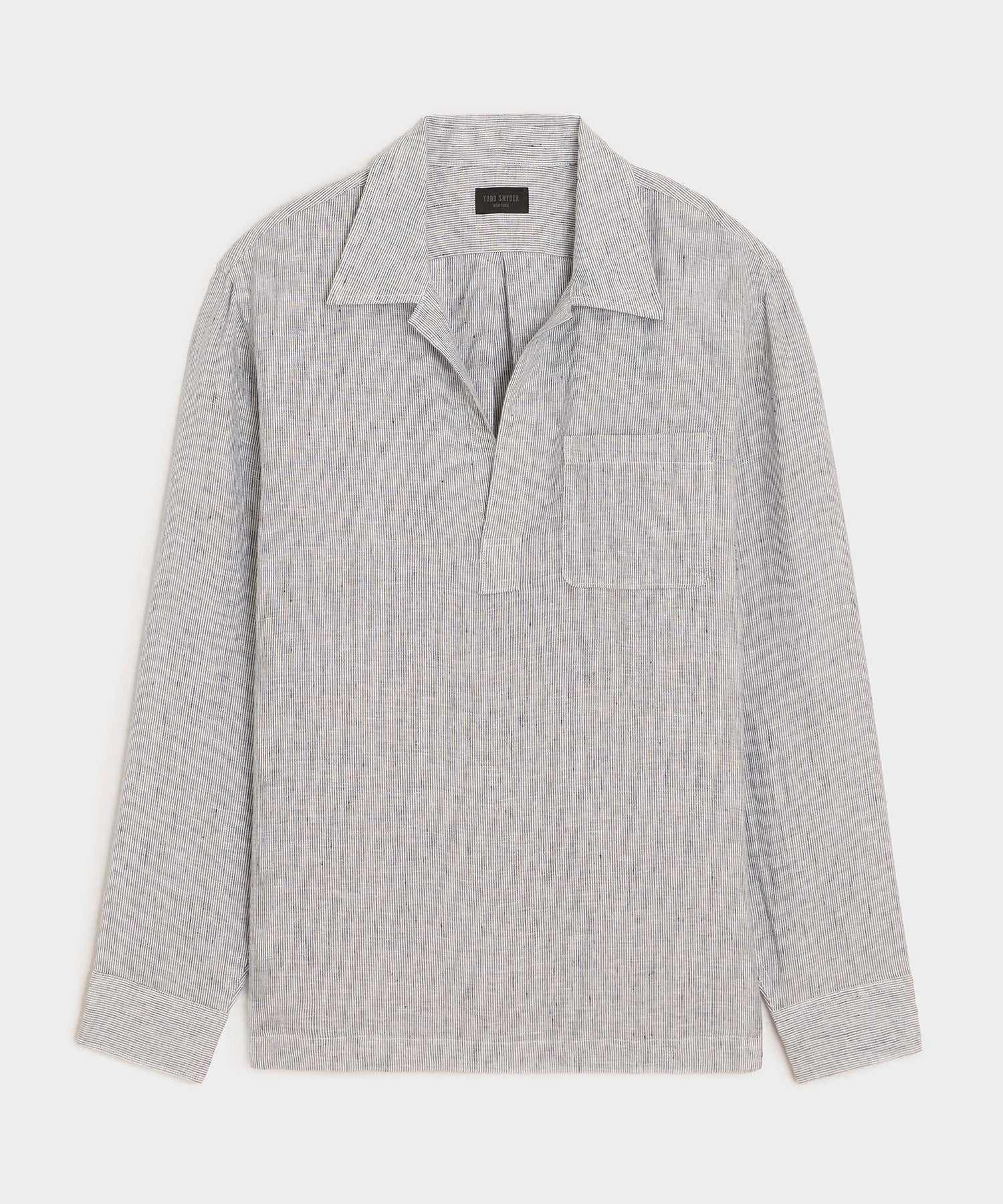Todd Snyder Linen Popover Shirt in Blue Stripe Blue