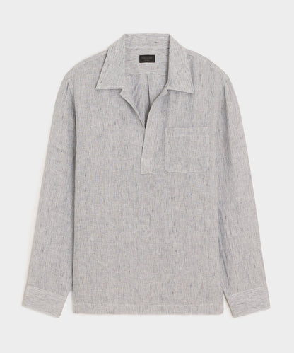 Todd Snyder Linen Popover Shirt in Blue Stripe Blue
