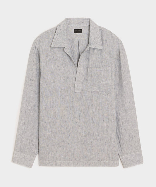 Todd Snyder Linen Popover Shirt in Blue Stripe Blue