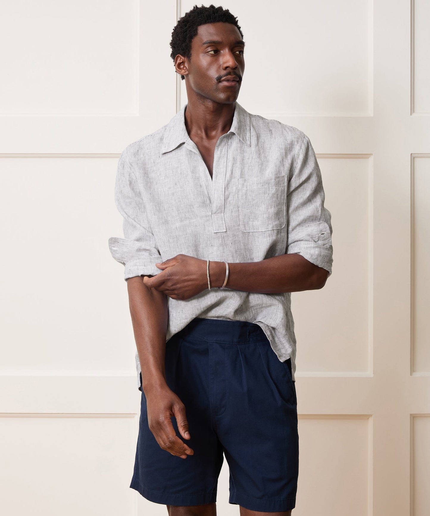 Todd Snyder Linen Popover Shirt in Blue Stripe Blue