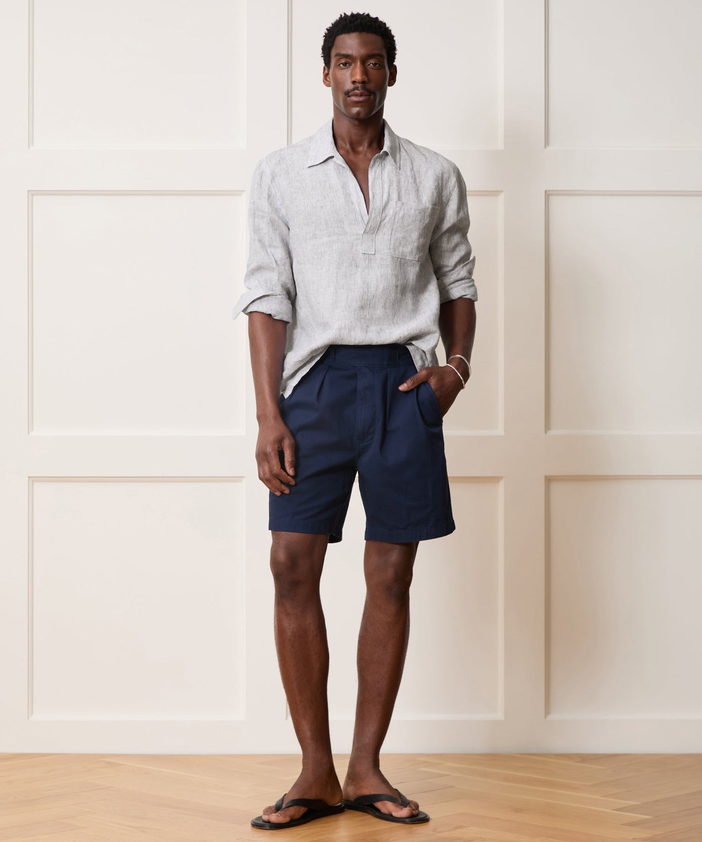 Todd Snyder Linen Popover Shirt in Blue Stripe Blue