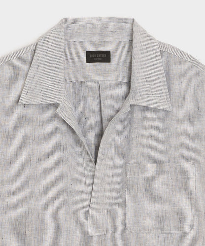 Todd Snyder Linen Popover Shirt in Blue Stripe Blue