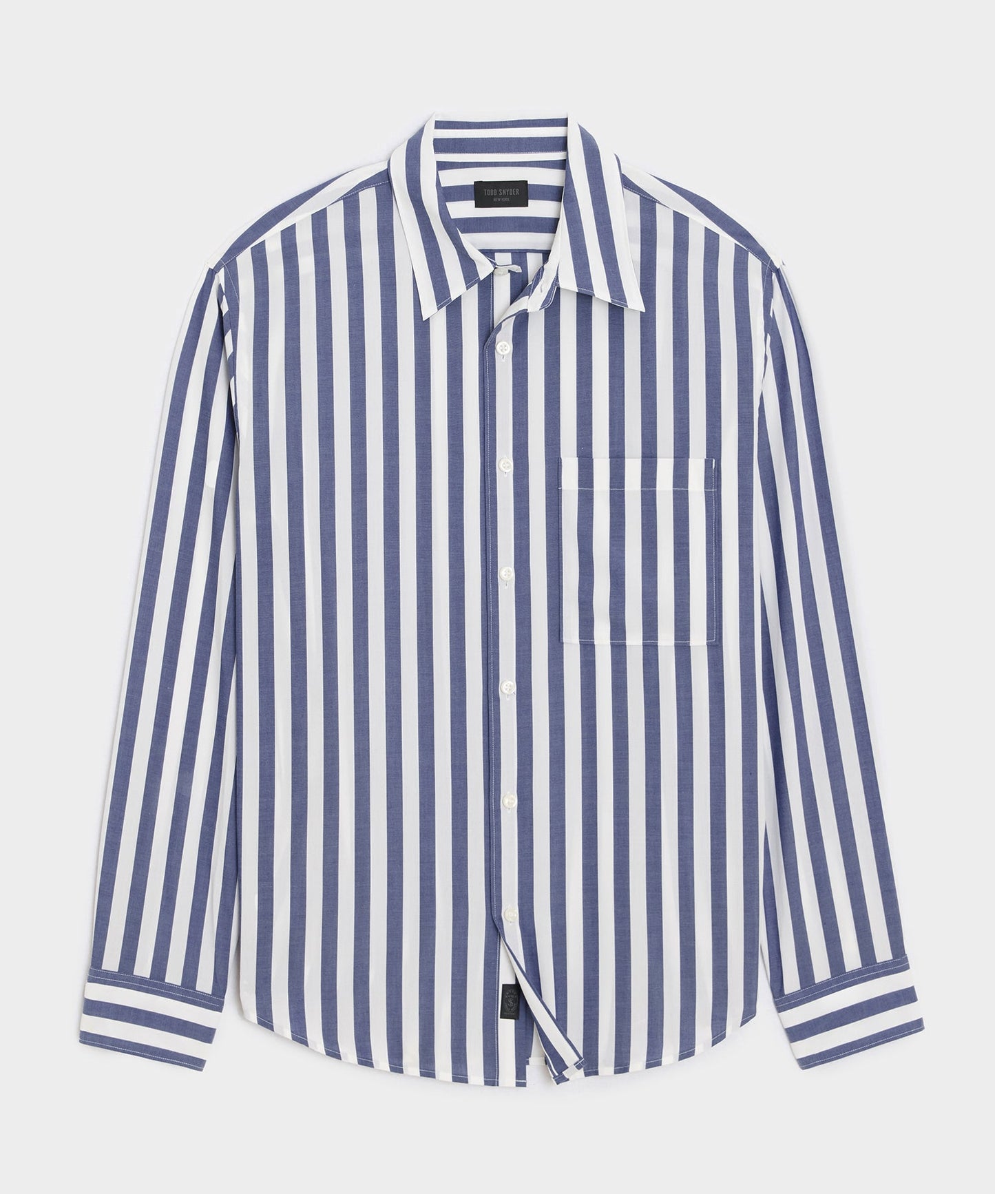 Todd Snyder Long Sleeve Canopy Point Collar Shirt in Navy Stripe Navy Stripe