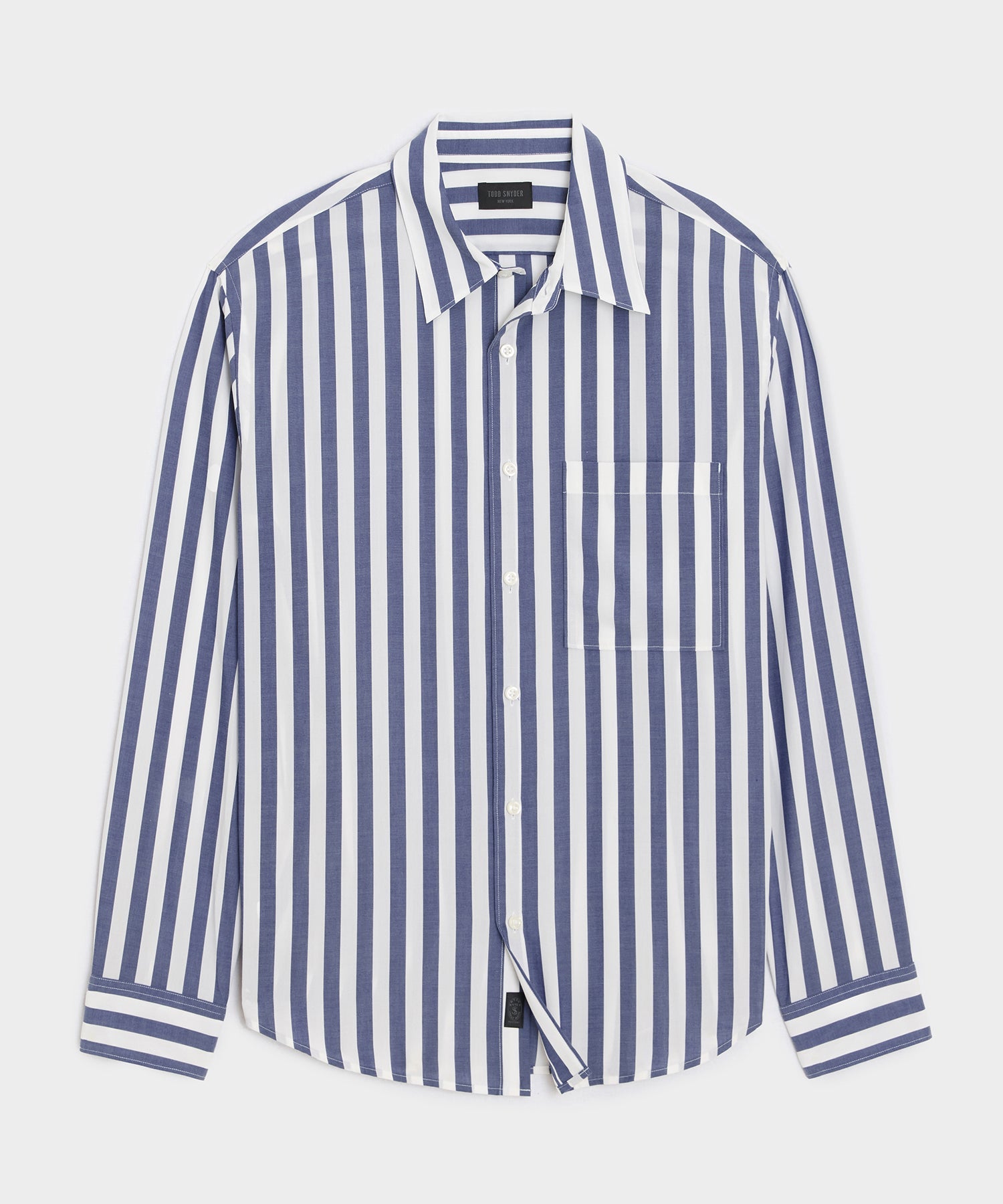 Todd Snyder Long Sleeve Canopy Point Collar Shirt in Navy Stripe Navy Stripe