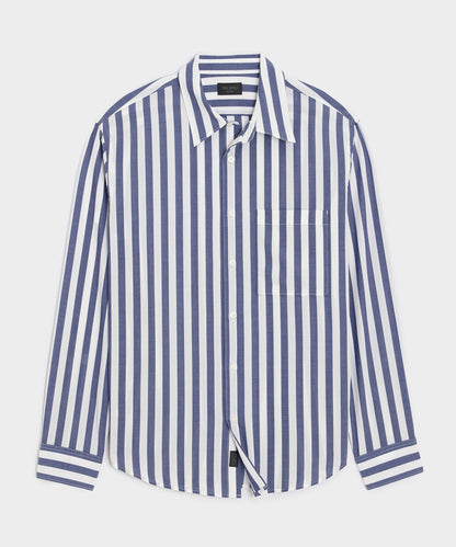 Todd Snyder Long Sleeve Canopy Point Collar Shirt in Navy Stripe Navy Stripe