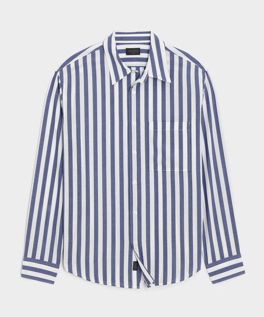 Todd Snyder Long Sleeve Canopy Point Collar Shirt in Navy Stripe Navy Stripe