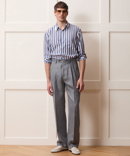 Todd Snyder Long Sleeve Canopy Point Collar Shirt in Navy Stripe Navy Stripe