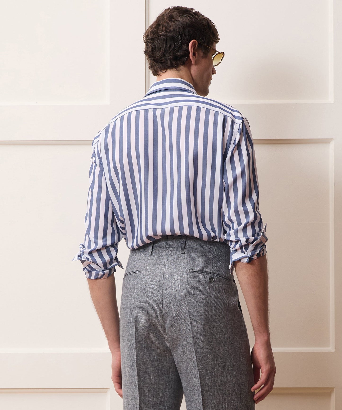 Todd Snyder Long Sleeve Canopy Point Collar Shirt in Navy Stripe Navy Stripe
