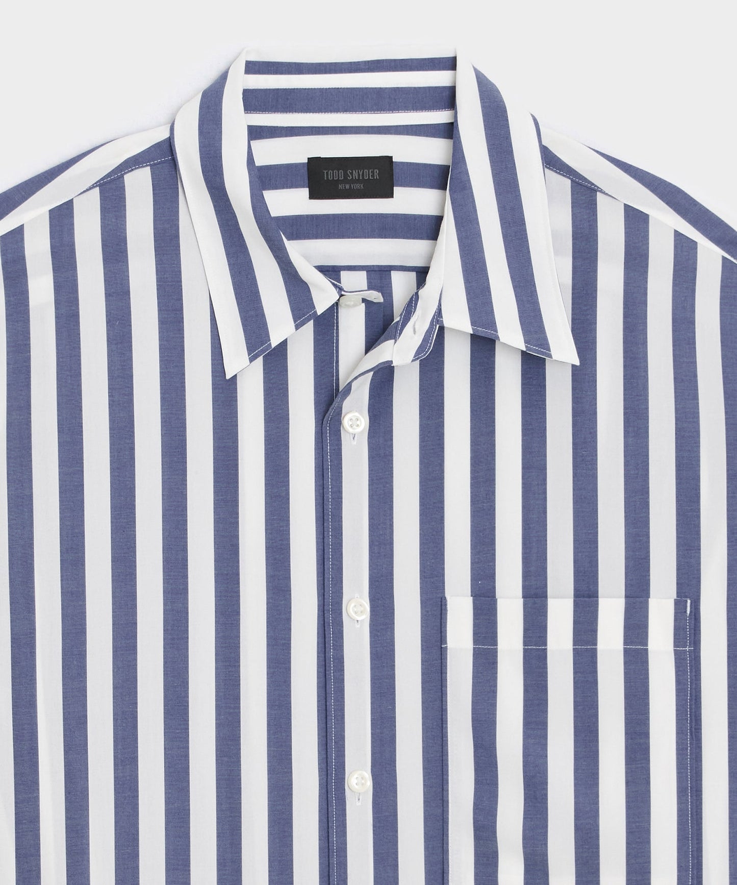Todd Snyder Long Sleeve Canopy Point Collar Shirt in Navy Stripe Navy Stripe