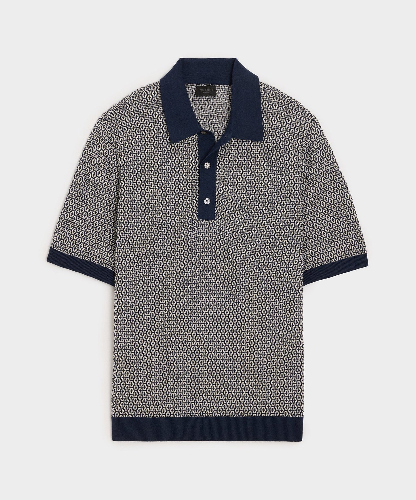 Todd Snyder Joshua Sweater Polo in Navy Batik Geo Navy Batik