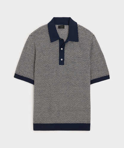Todd Snyder Joshua Sweater Polo in Navy Batik Geo Navy Batik