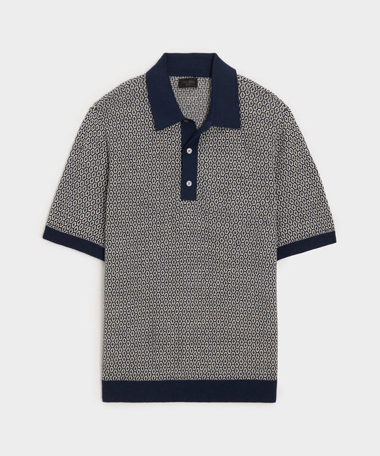 Todd Snyder Joshua Sweater Polo in Navy Batik Geo Navy Batik