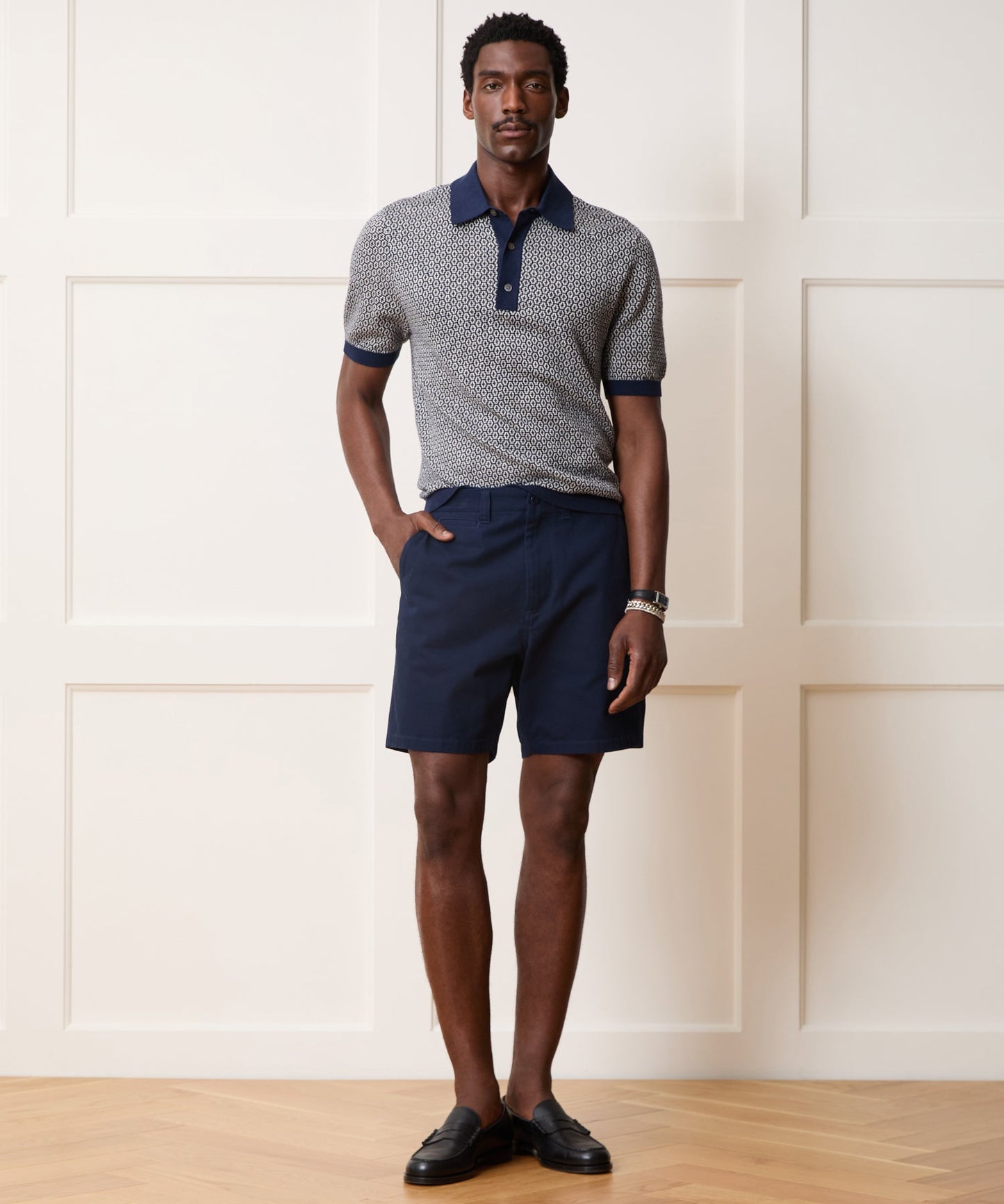 Todd Snyder Joshua Sweater Polo in Navy Batik Geo Navy Batik