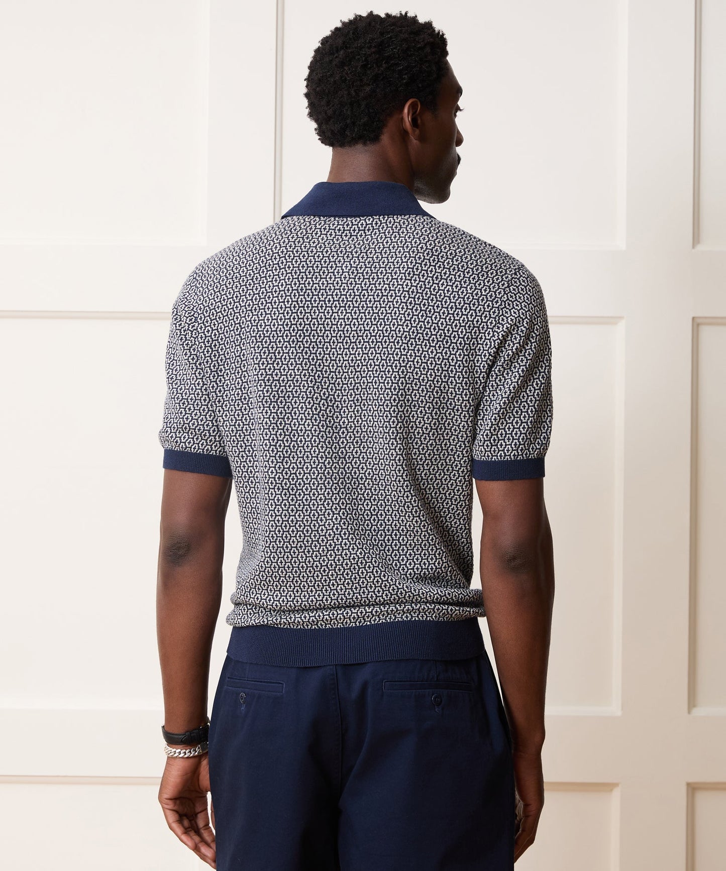 Todd Snyder Joshua Sweater Polo in Navy Batik Geo Navy Batik