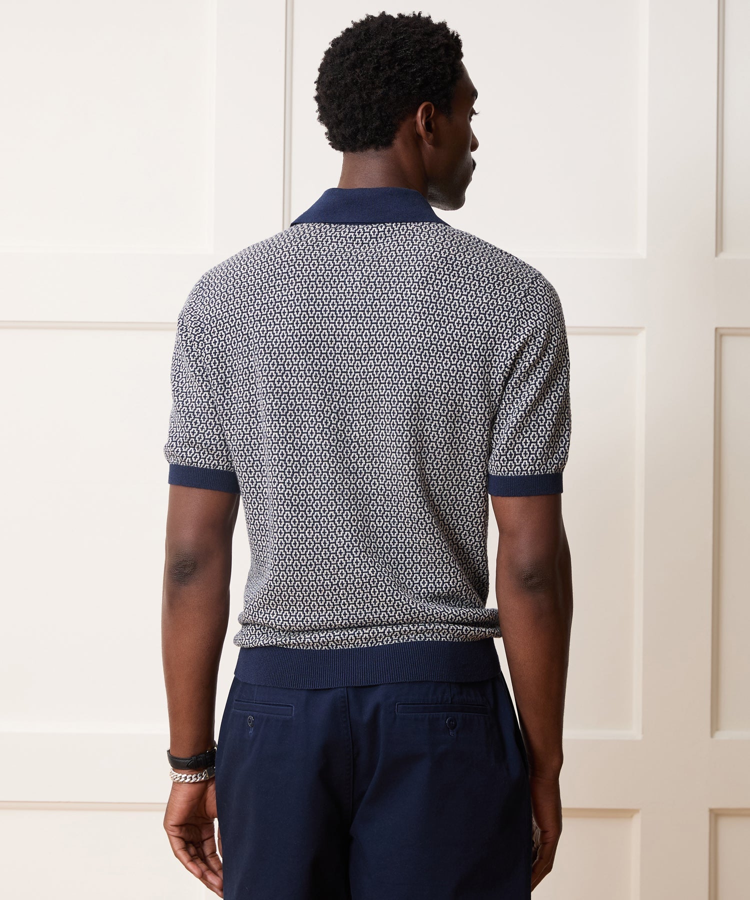 Todd Snyder Joshua Sweater Polo in Navy Batik Geo Navy Batik