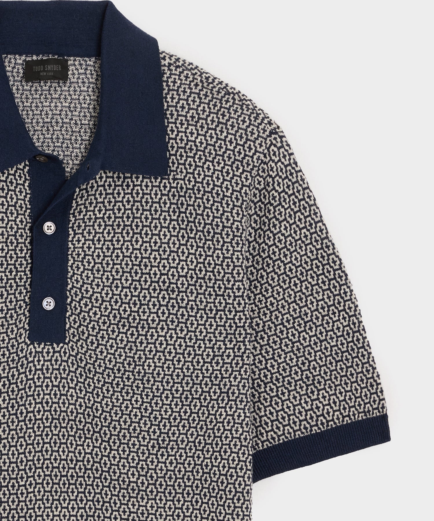 Todd Snyder Joshua Sweater Polo in Navy Batik Geo Navy Batik