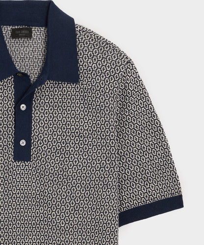 Todd Snyder Joshua Sweater Polo in Navy Batik Geo Navy Batik