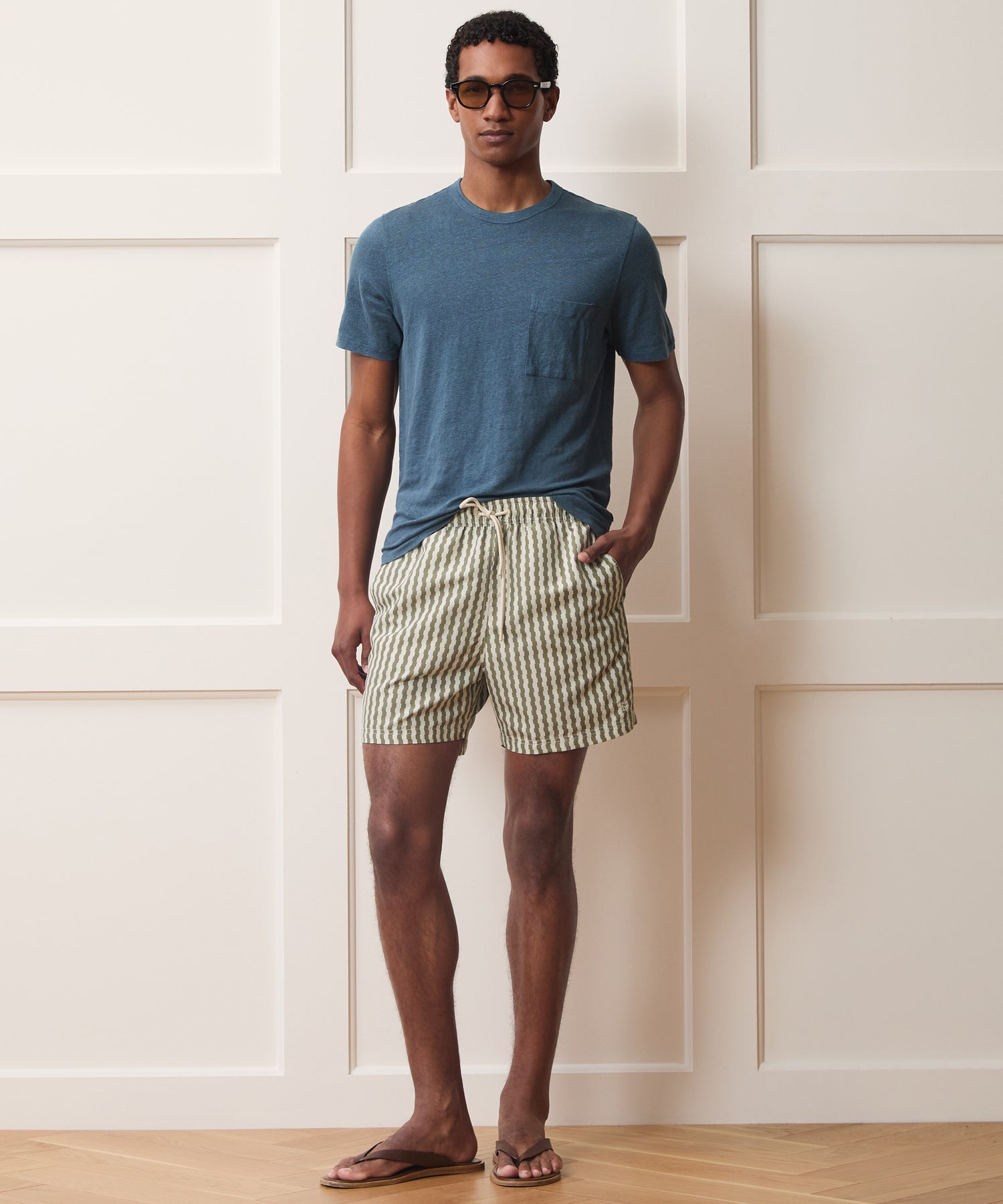 Todd Snyder 5" Montauk Swim Trunk in Olive Olive