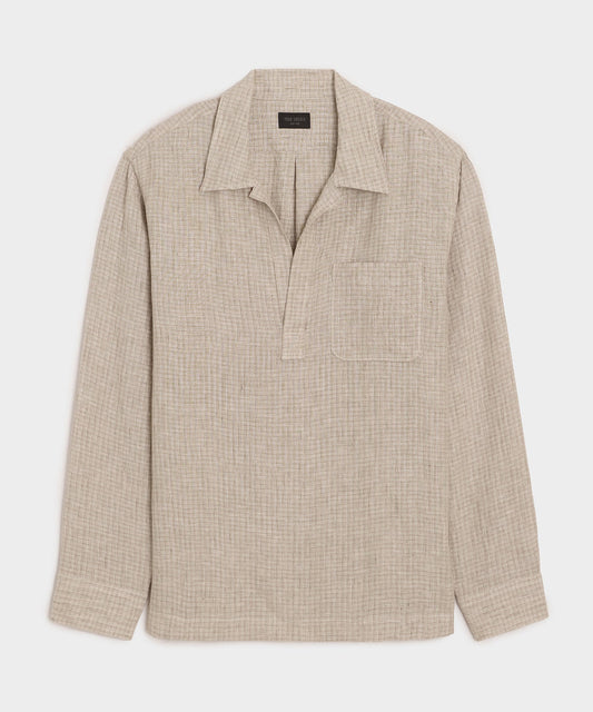 Todd Snyder Linen Popover Shirt in Tan Stripe Tan