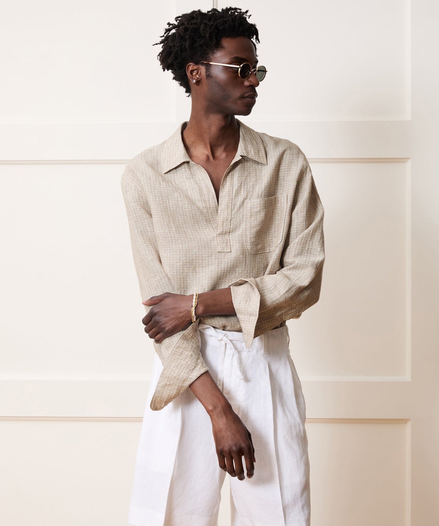 Todd Snyder Linen Popover Shirt in Tan Stripe Tan