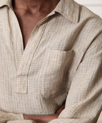 Todd Snyder Linen Popover Shirt in Tan Stripe Tan