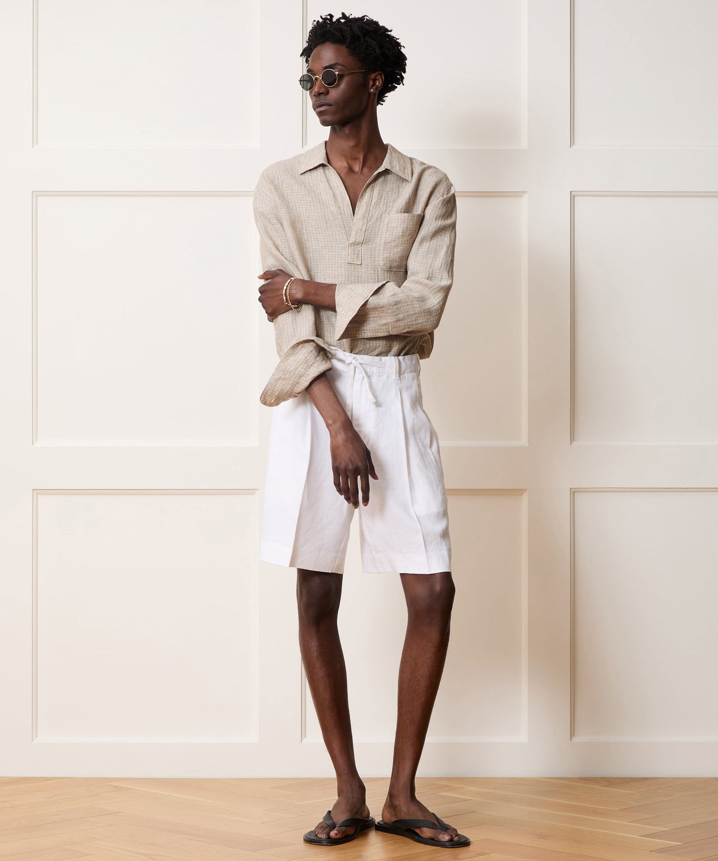 Todd Snyder Linen Popover Shirt in Tan Stripe Tan