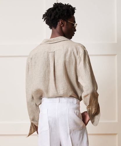 Todd Snyder Linen Popover Shirt in Tan Stripe Tan