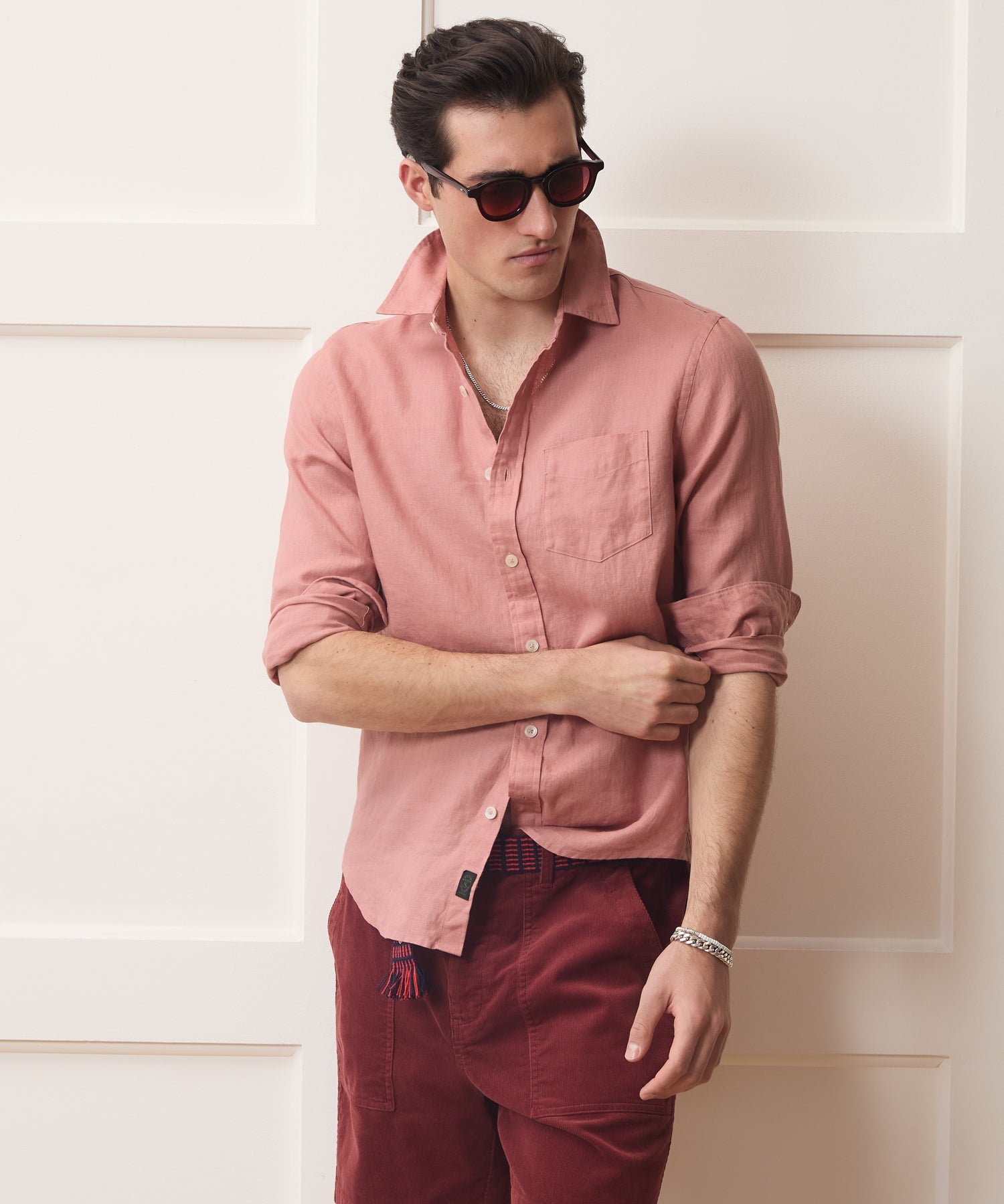Todd Snyder Slim Sea Soft Irish Linen Point Collar Shirt in Blush Blush
