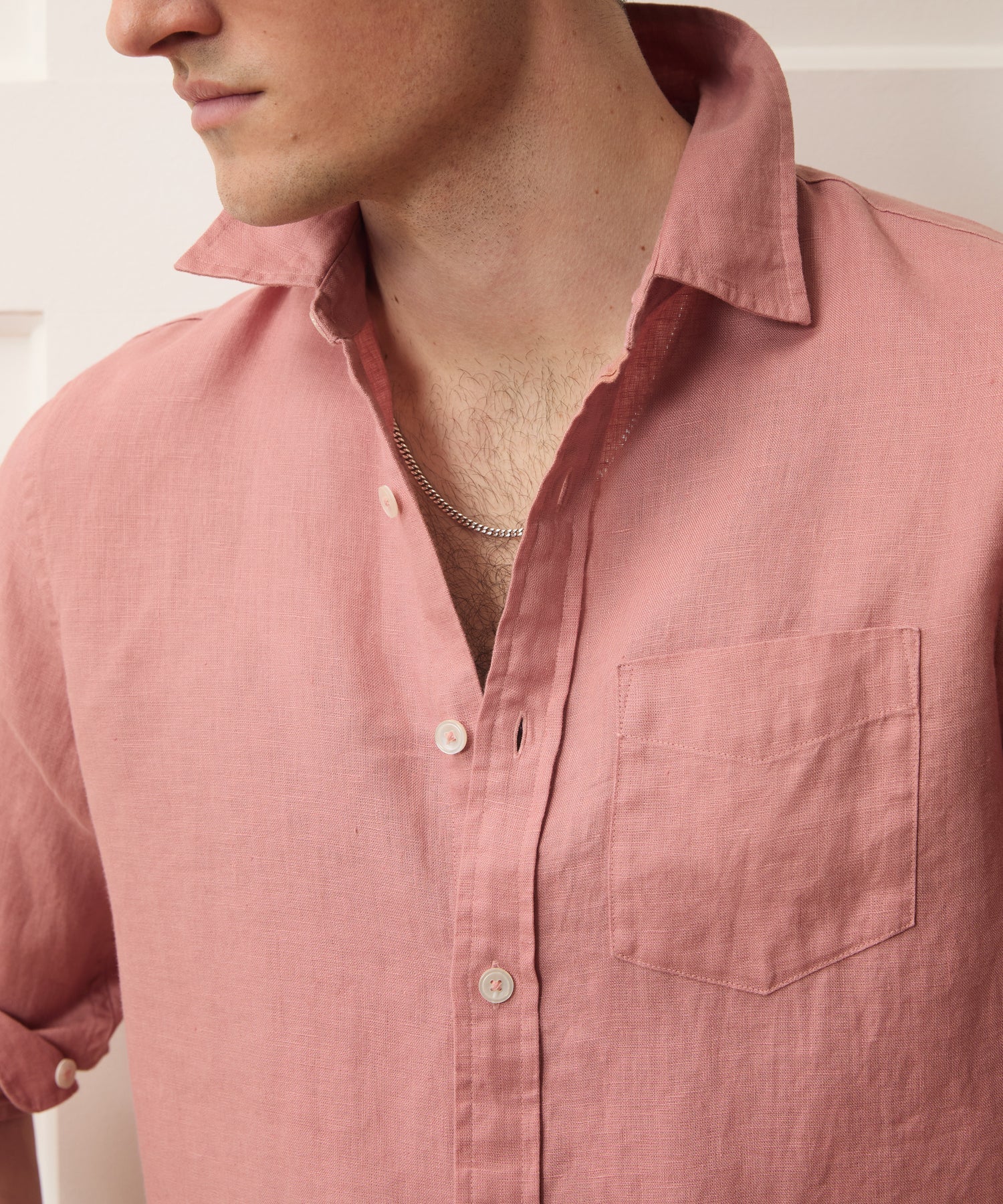 Todd Snyder Slim Sea Soft Irish Linen Point Collar Shirt in Blush Blush