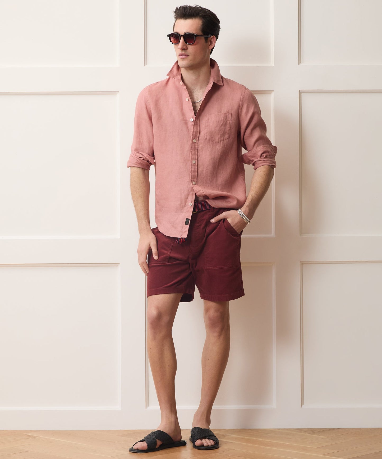 Todd Snyder Slim Sea Soft Irish Linen Point Collar Shirt in Blush Blush