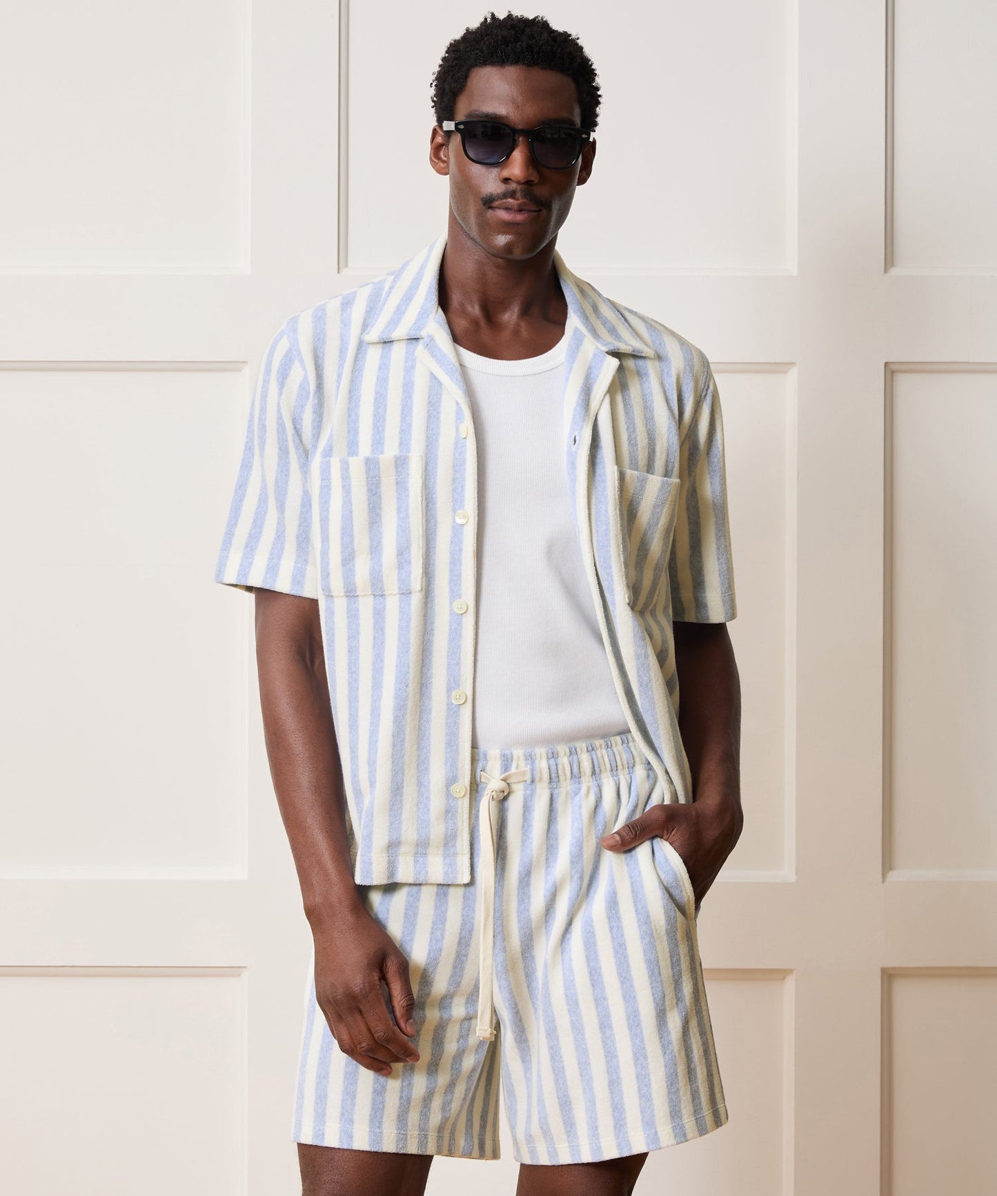 Todd Snyder Striped Terry Polo in Light Blue Stripe Light Blue
