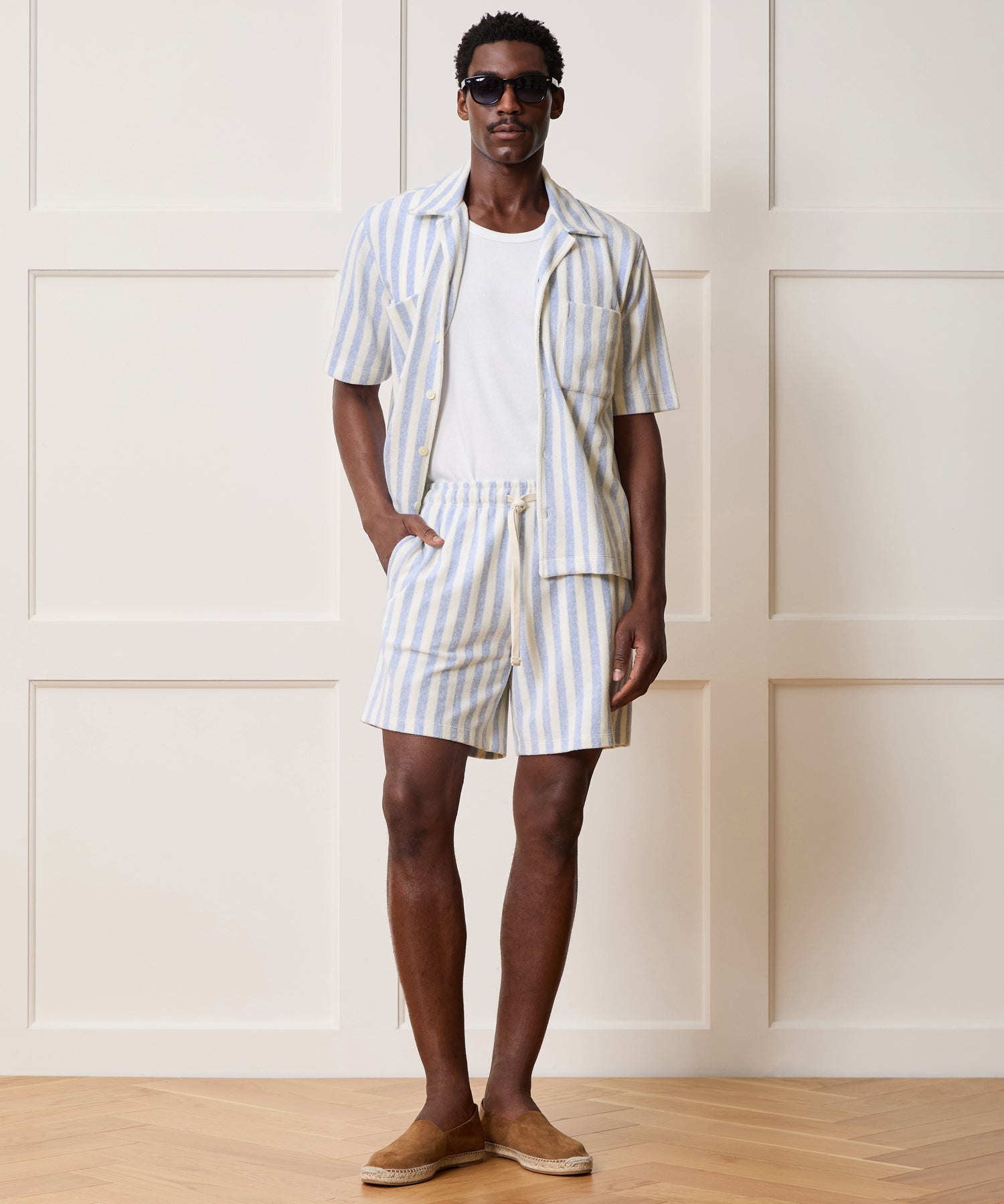 Todd Snyder Striped Terry Polo in Light Blue Stripe Light Blue