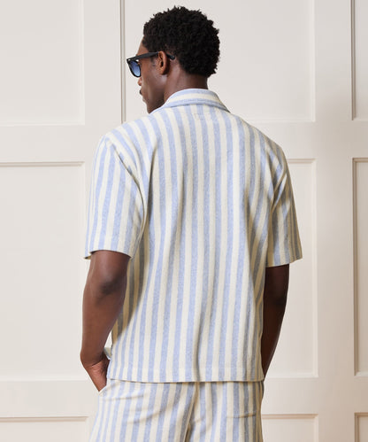 Todd Snyder Striped Terry Polo in Light Blue Stripe Light Blue