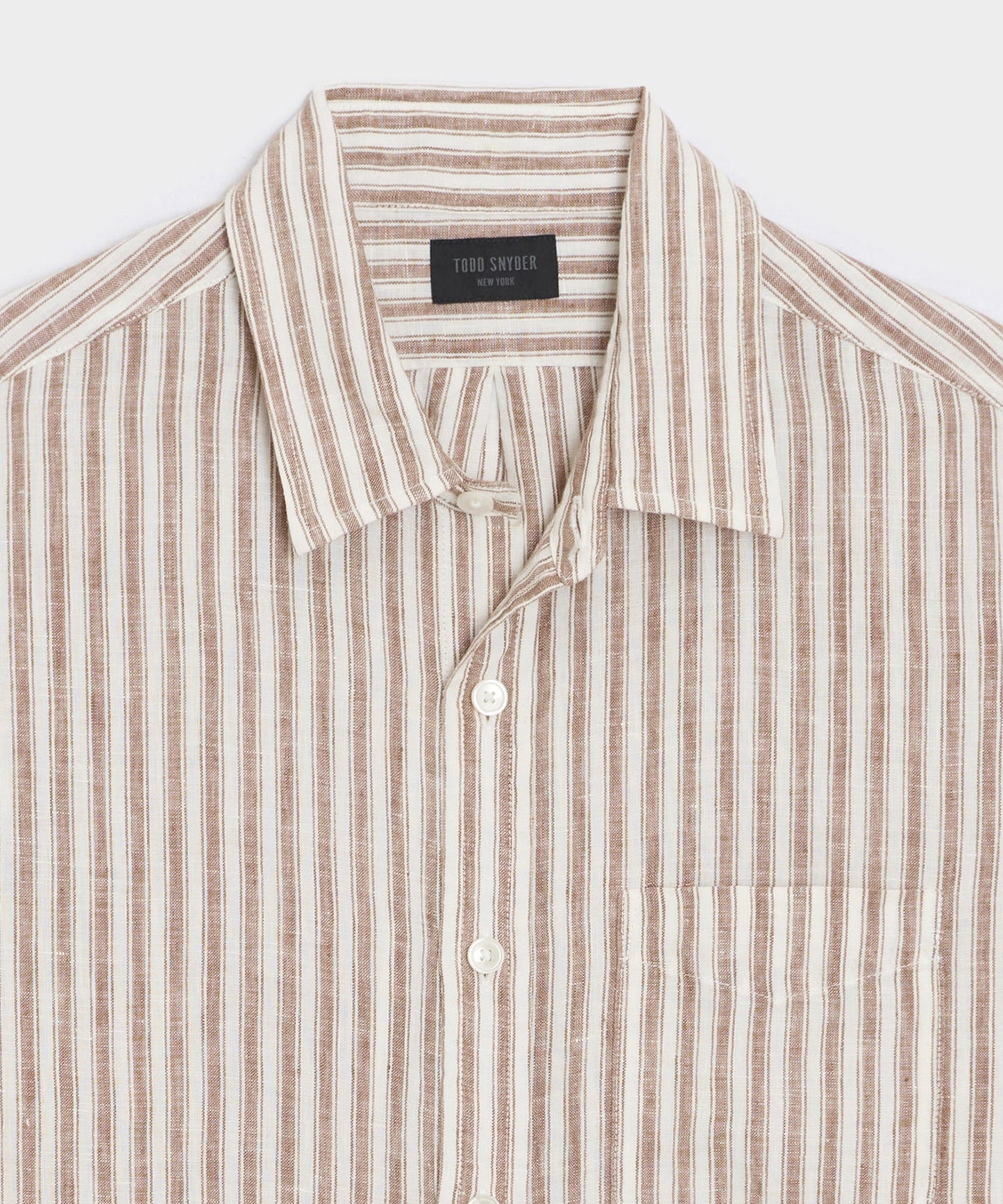 Todd Snyder Slim Sea Soft Linen Point Collar Shirt in Khaki Stripe Khaki Stripe