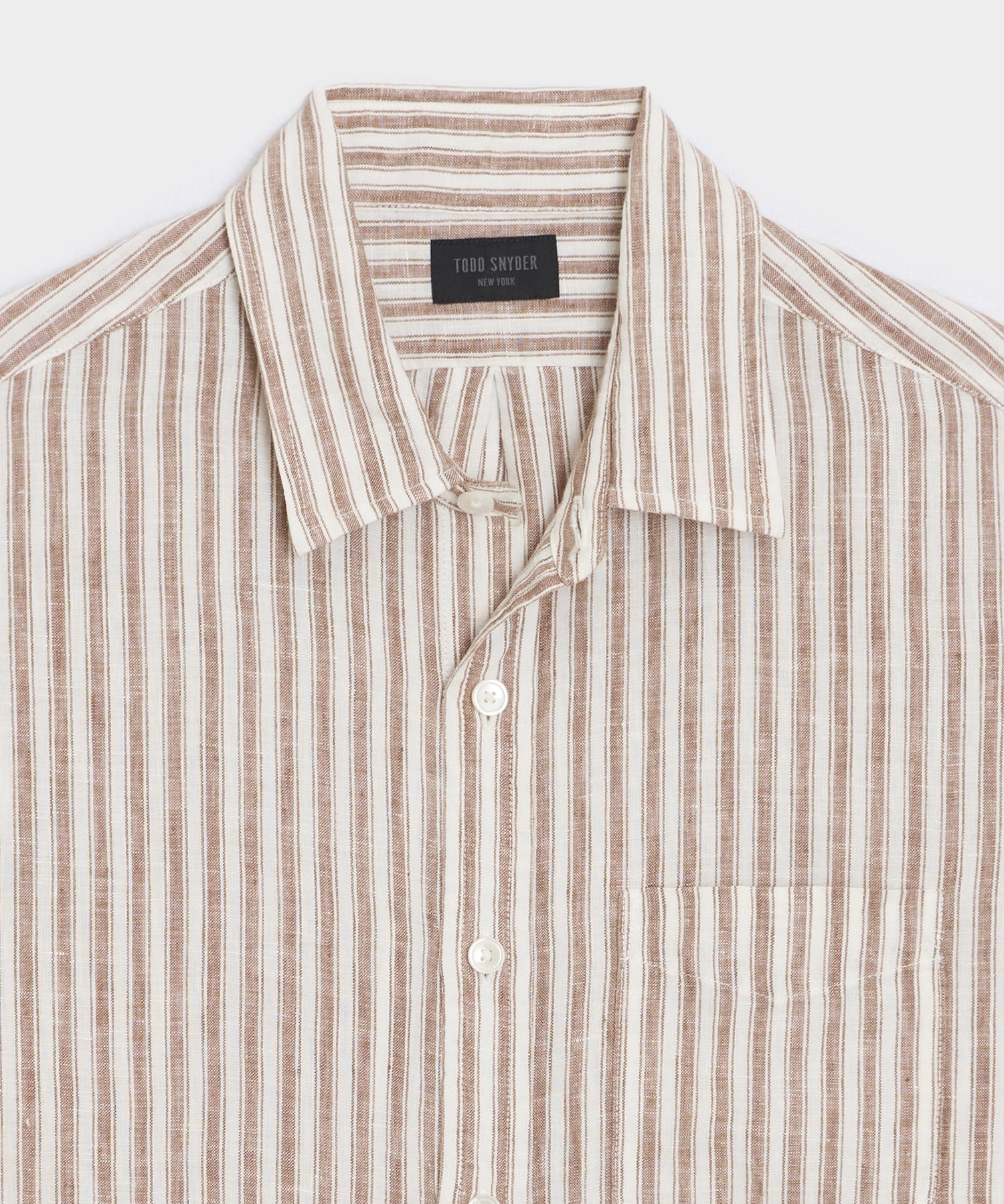 Todd Snyder Slim Sea Soft Linen Point Collar Shirt in Khaki Stripe Khaki Stripe