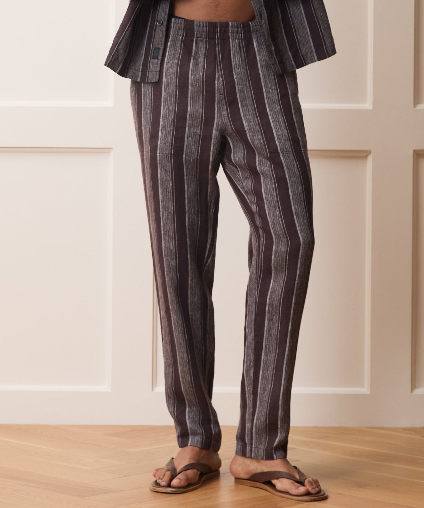 Todd Snyder Linen Beach Pant in Burgundy Stripe Burgundy Stripe