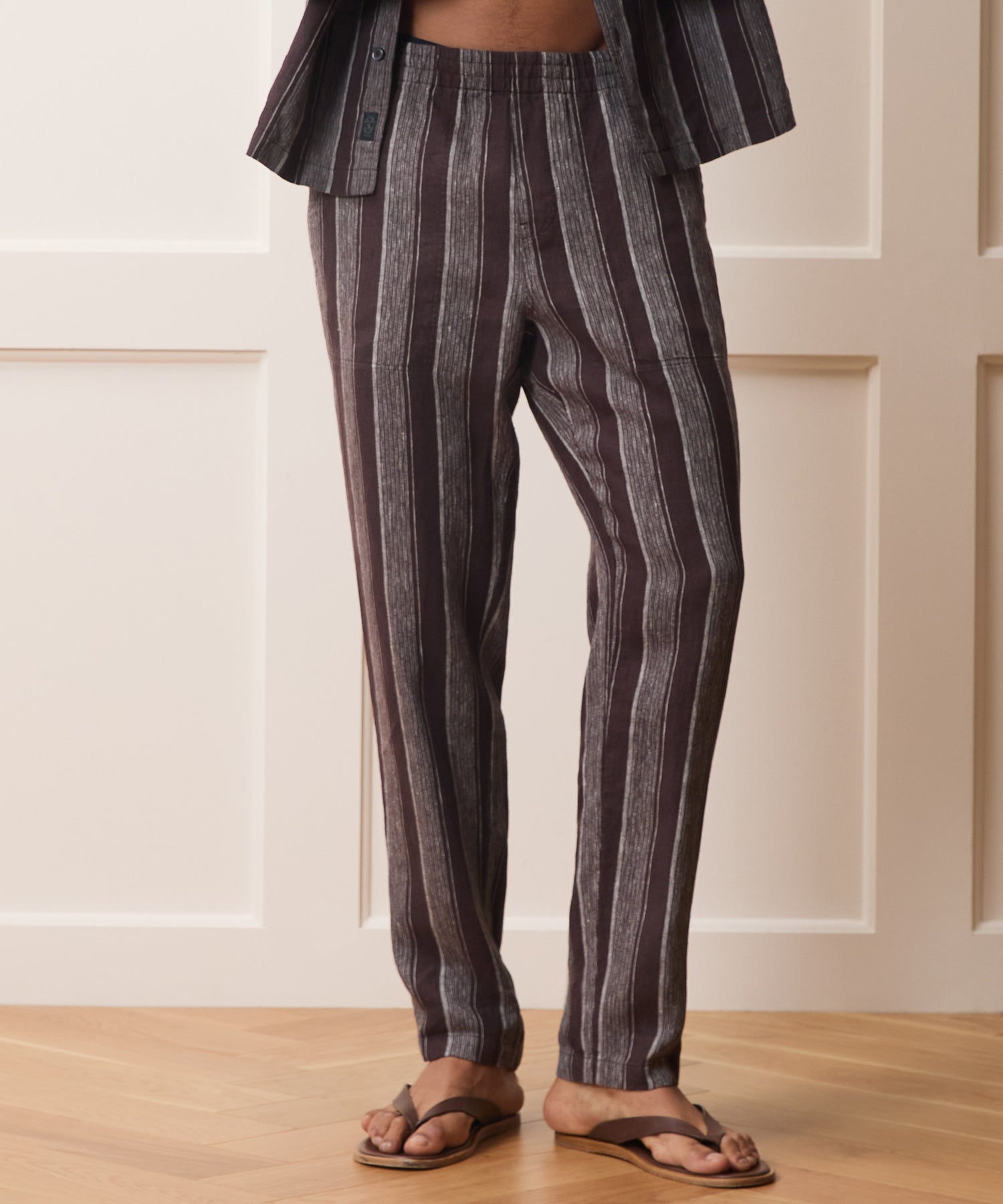Todd Snyder Linen Beach Pant in Burgundy Stripe Burgundy Stripe
