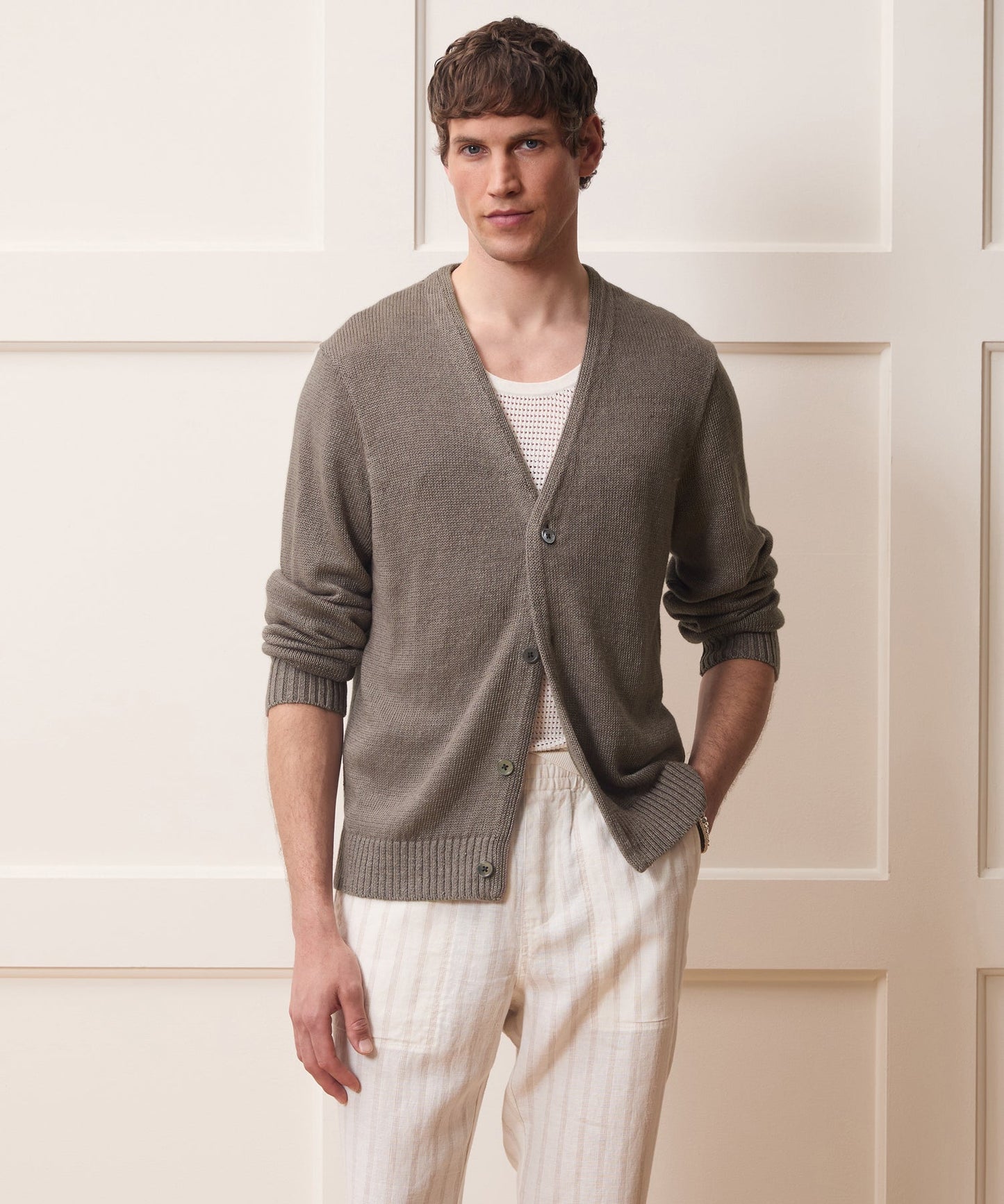 Todd Snyder Linen Cardigan in Weathered Timber Weathered Timber