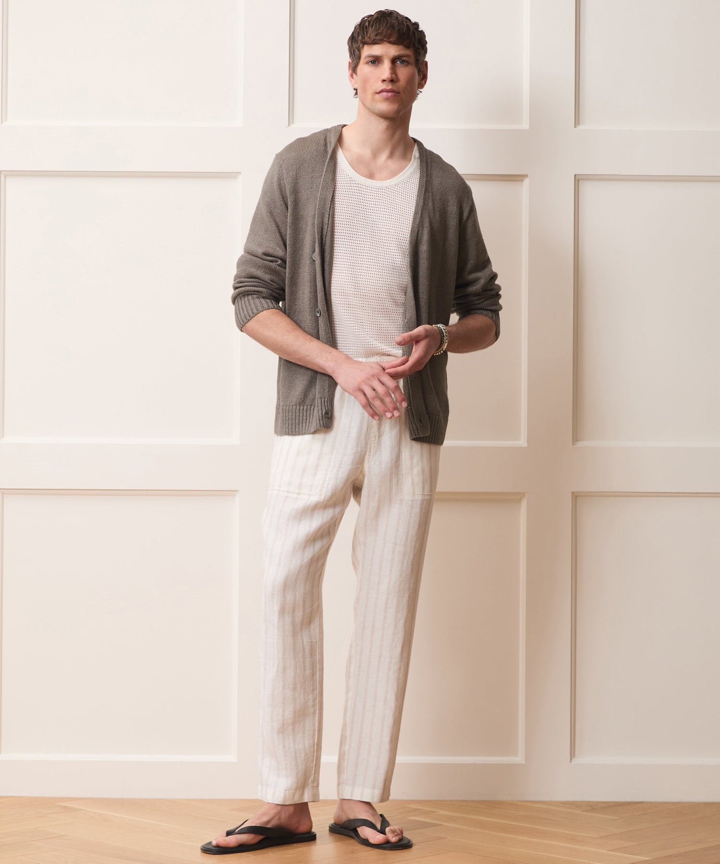 Todd Snyder Linen Cardigan in Weathered Timber Weathered Timber