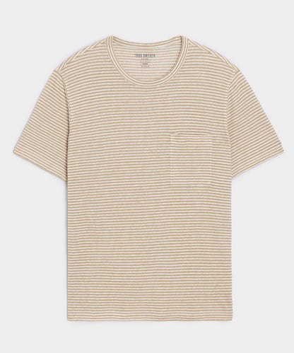 Todd Snyder Linen Pocket Tee in Beach Walk Stripe Beach Walk