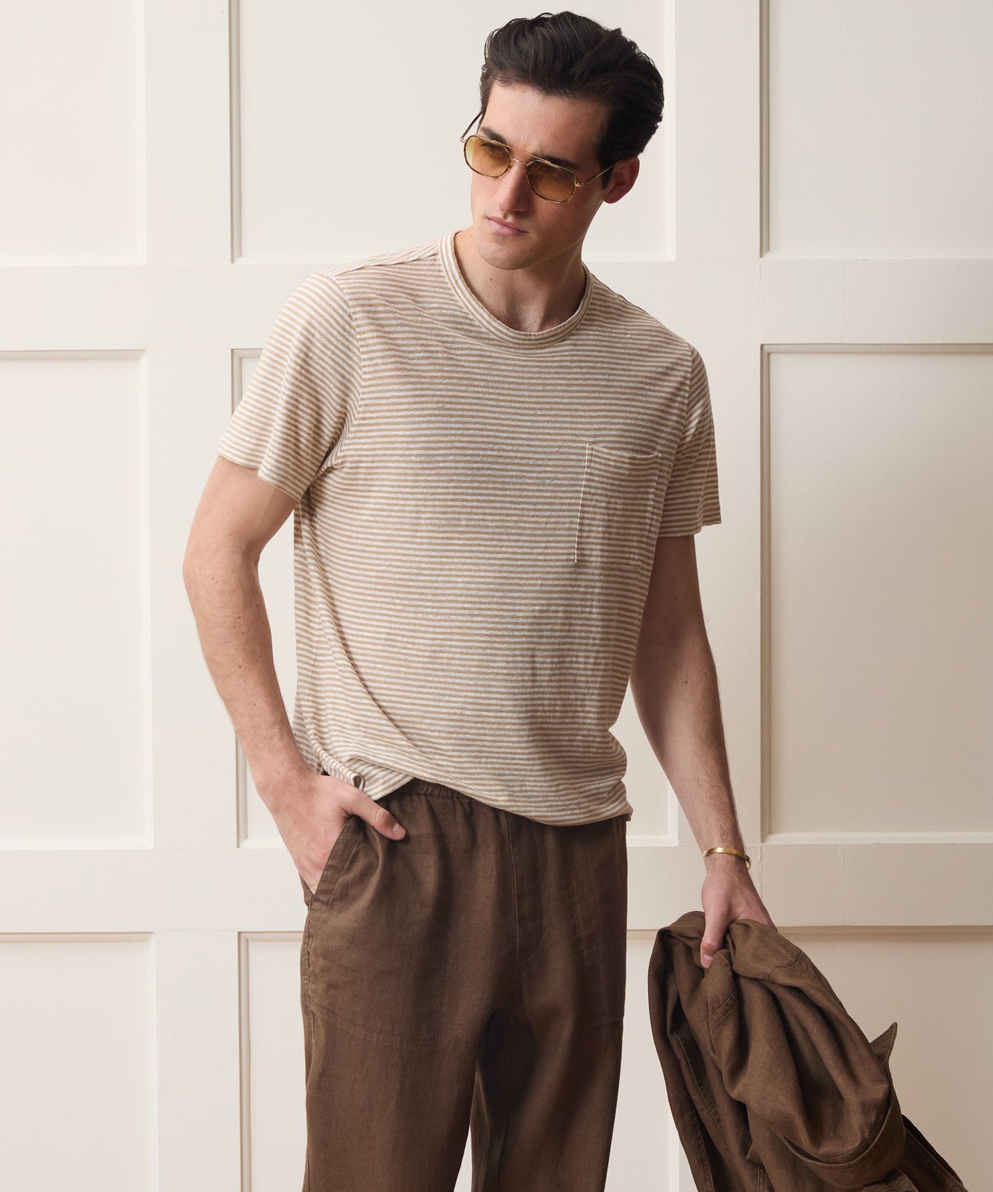 Todd Snyder Linen Pocket Tee in Beach Walk Stripe Beach Walk