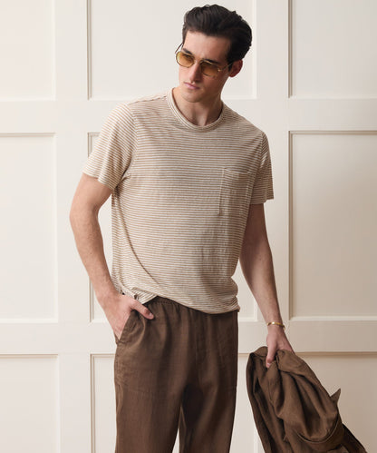 Todd Snyder Linen Pocket Tee in Beach Walk Stripe Beach Walk