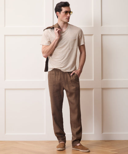 Todd Snyder Linen Pocket Tee in Beach Walk Stripe Beach Walk