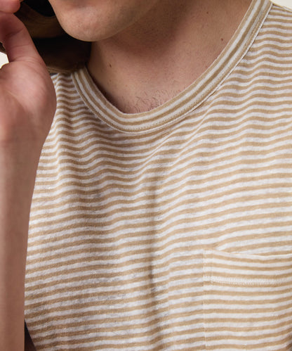 Todd Snyder Linen Pocket Tee in Beach Walk Stripe Beach Walk