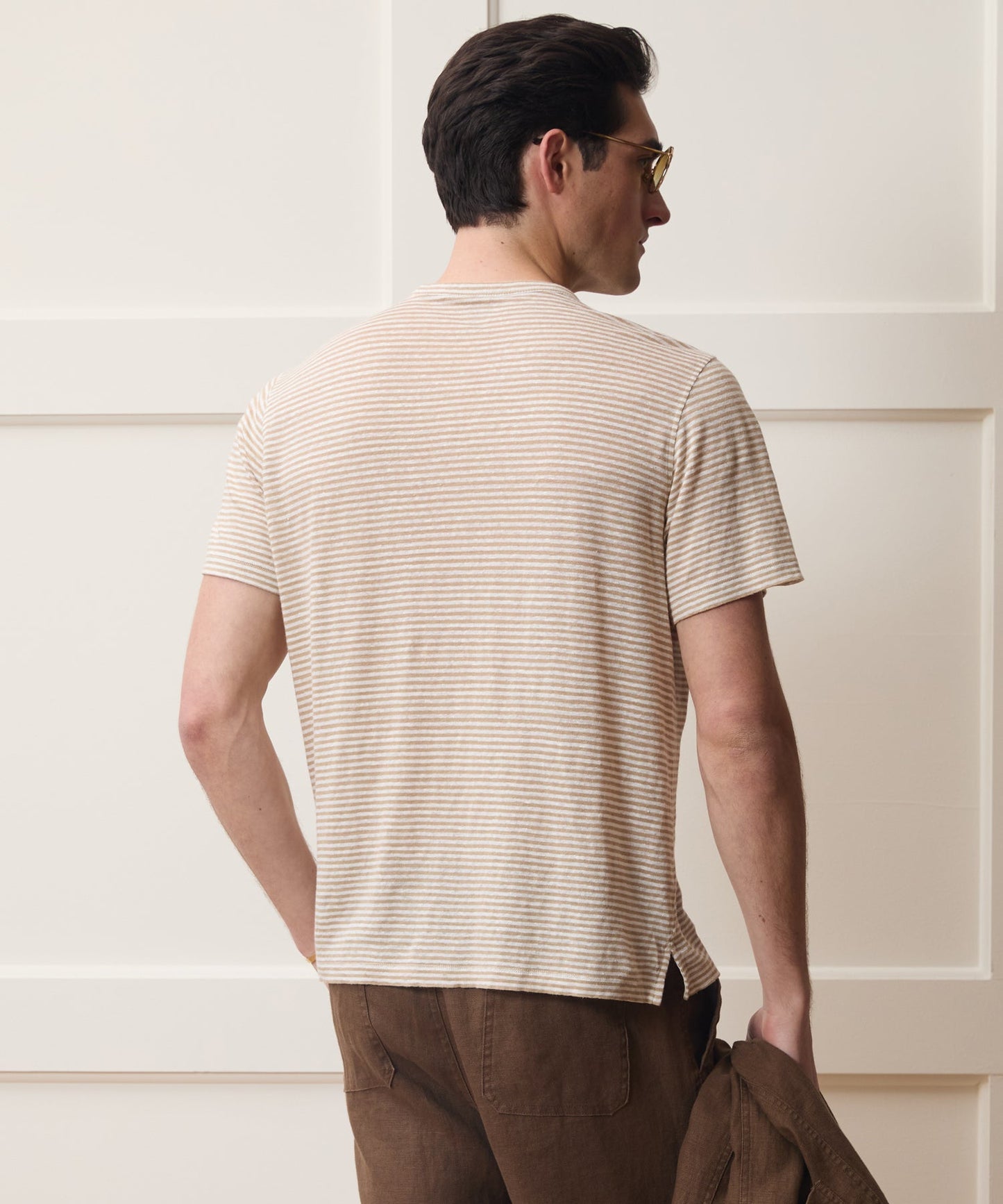 Todd Snyder Linen Pocket Tee in Beach Walk Stripe Beach Walk